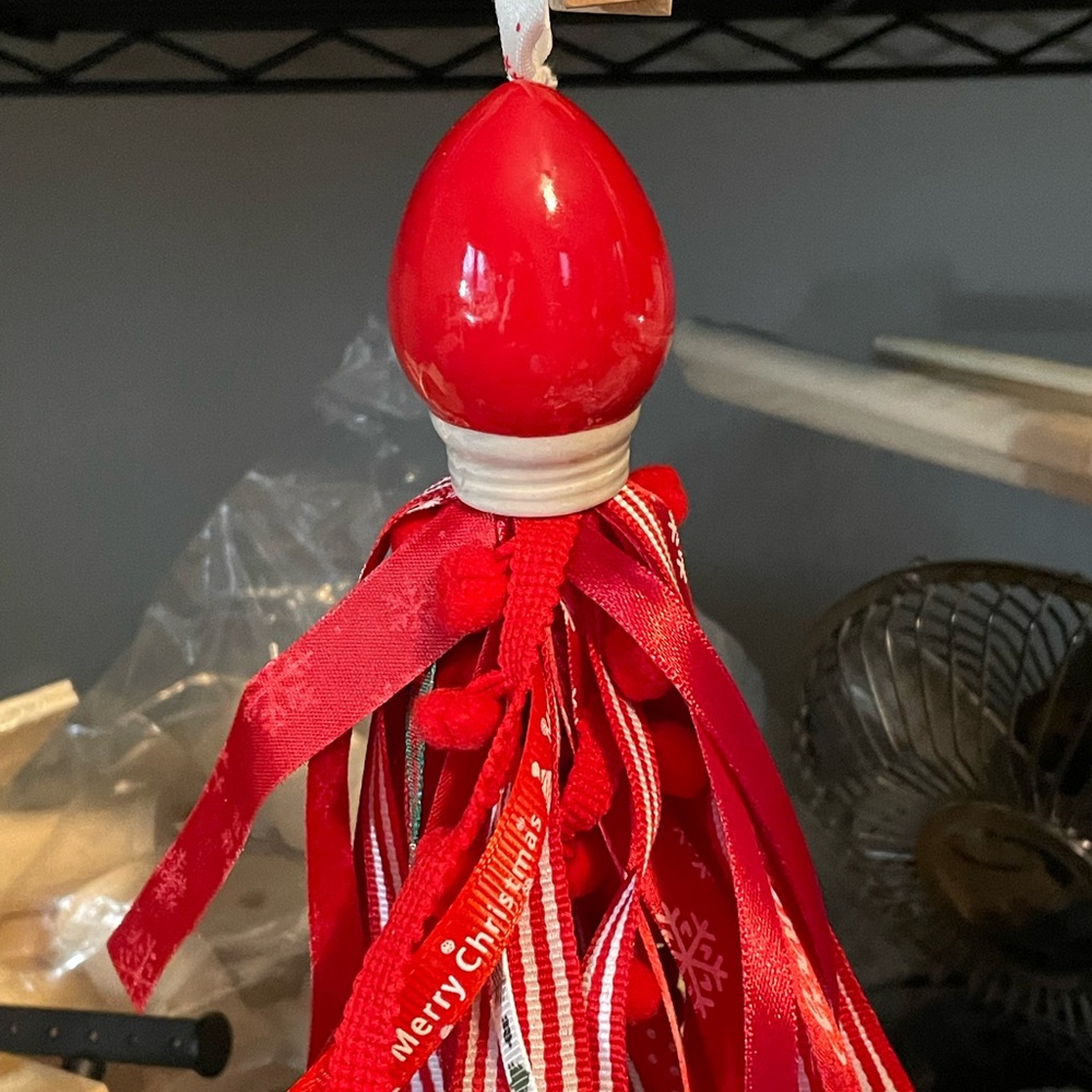 Festive Red Christmas light Ornament with Ribbons
